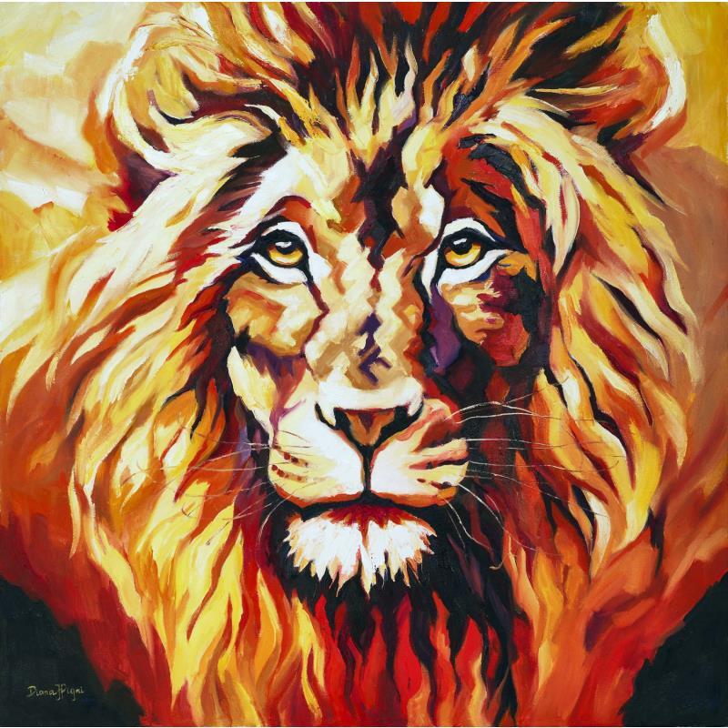 Painting Lion by Pigni Diana | Painting Figurative Oil Animals