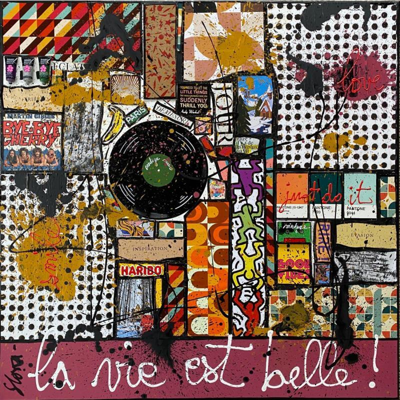 Painting La vie est belle !  by Costa Sophie | Painting Pop-art Acrylic, Gluing, Posca, Upcycling Pop icons