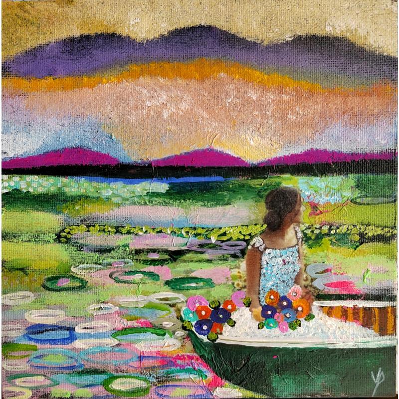Gemälde Sur le lac von Picini Victoria | Gemälde Figurativ Collage Alltagsszenen, Landschaften, Pop-Ikonen, Porträt