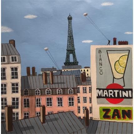 Painting Toits de Paris by Lionnet Pascal | Painting Surrealist Acrylic Life style, Urban
