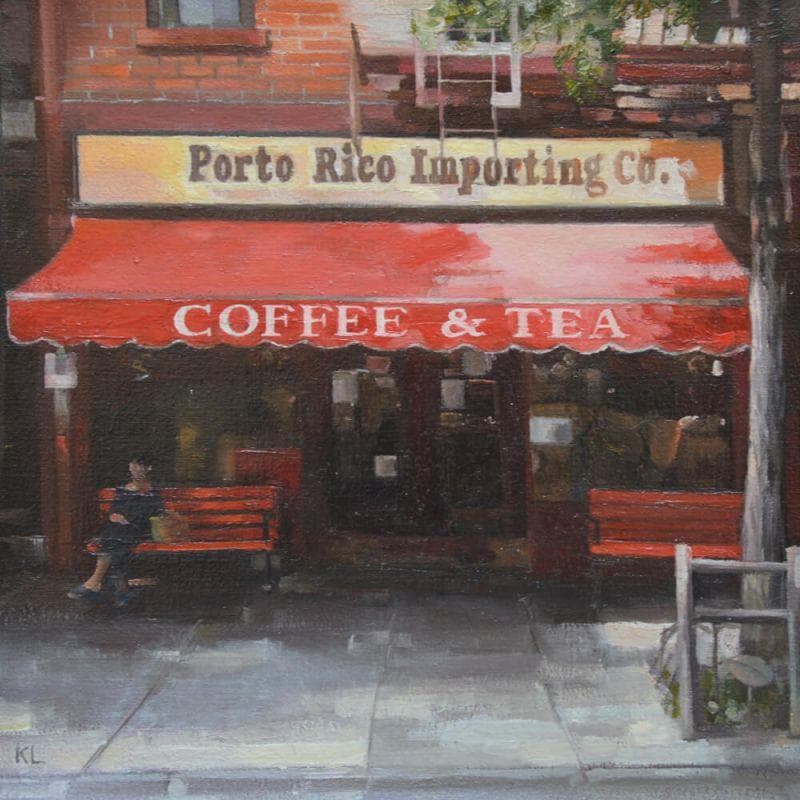 Gemälde Coffee shop von Lokotska Katie  | Gemälde Figurativ Urban Öl