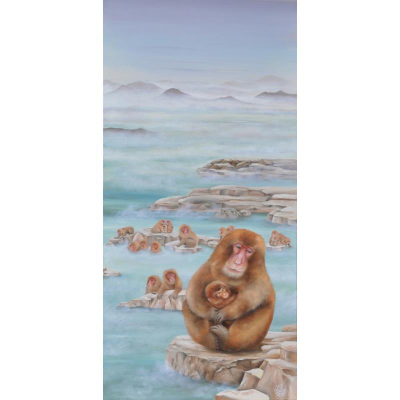 Painting Snow monkeys by Lennoz Raphaële | Painting Figurative Oil Animals