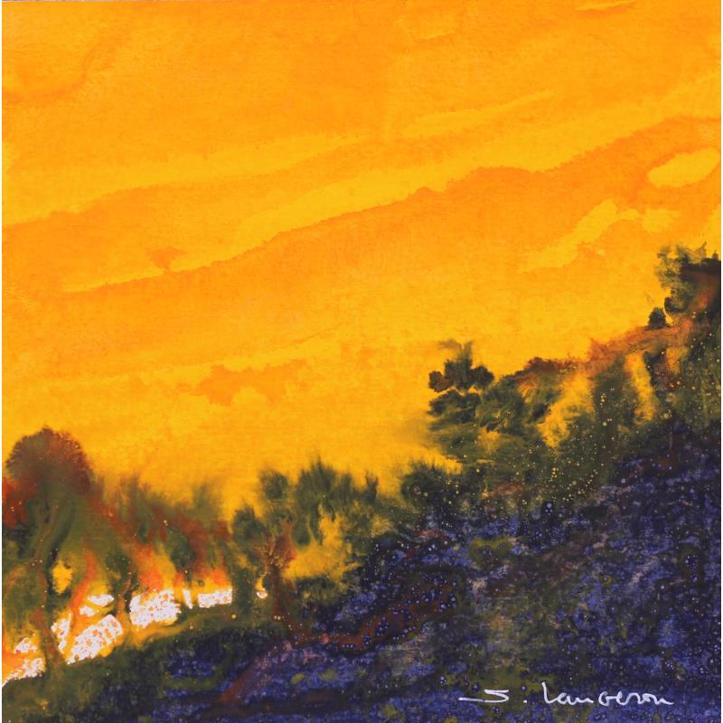 Peinture Ciel orange par Langeron Stéphane | Tableau Matiérisme Aquarelle