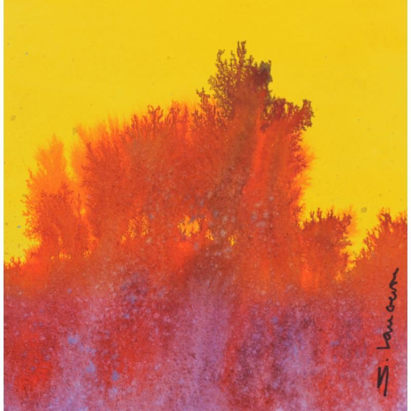 Peinture Bosquet orange par Langeron Stéphane | Tableau Matiérisme Aquarelle