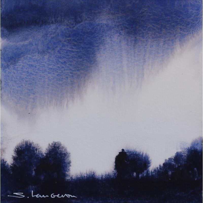 Peinture Contre jour bleuté par Langeron Stéphane | Tableau Matiérisme Aquarelle