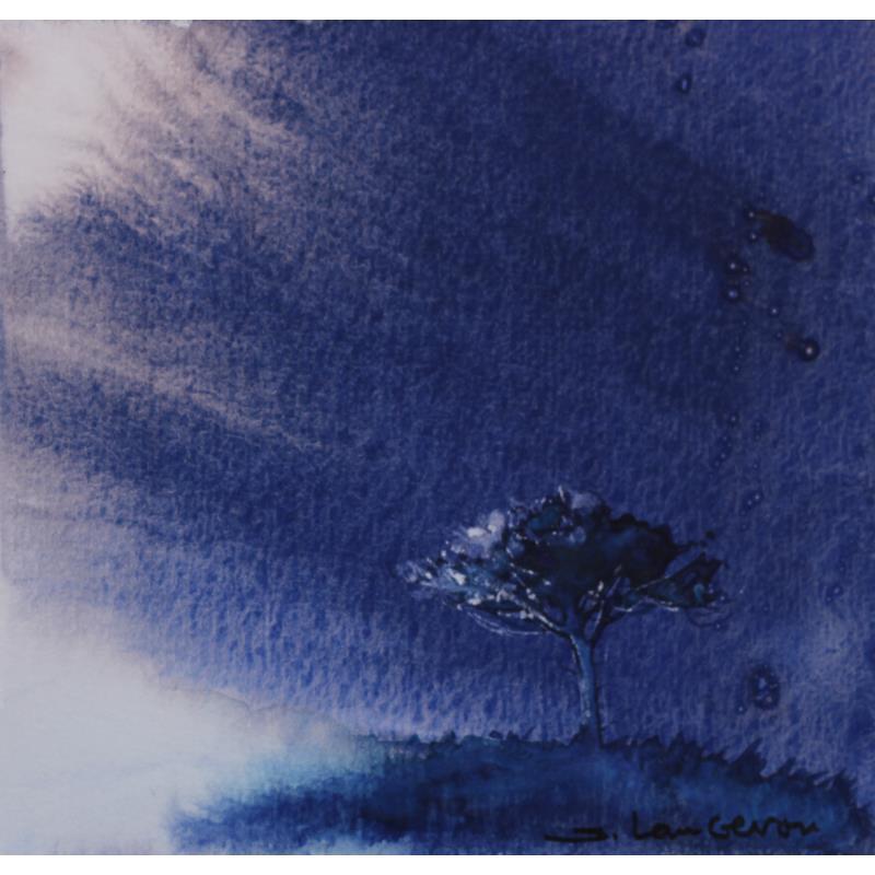 Painting Couleurs bleutées sur l'arbre by Langeron Stéphane | Painting Subject matter Watercolor