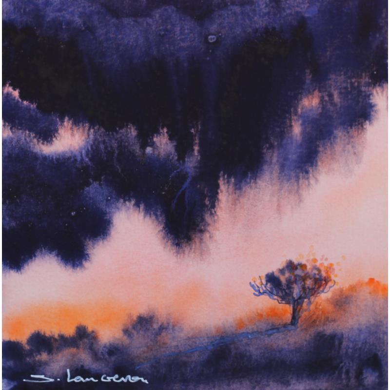Painting Un chêne sous un ciel rosé by Langeron Stéphane | Painting Subject matter Watercolor