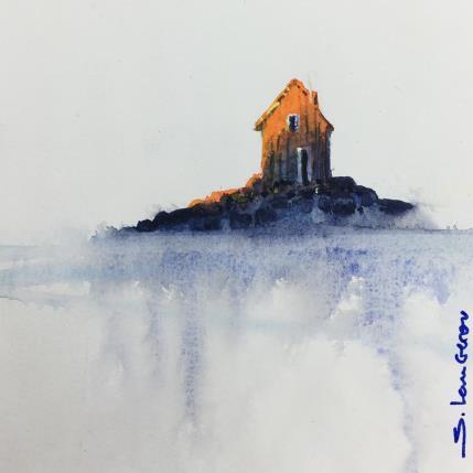 Painting Seul au milieu de l'eau by Langeron Stéphane | Painting Subject matter Watercolor Landscapes