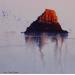 Peinture Crépuscule rougeoyant sur un îlot par Langeron Stéphane | Tableau Matiérisme Aquarelle