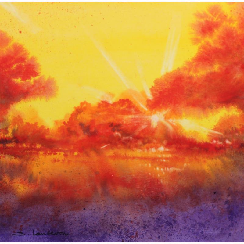 Peinture Premiers rayons sur la plaine par Langeron Stéphane | Tableau Matiérisme Aquarelle