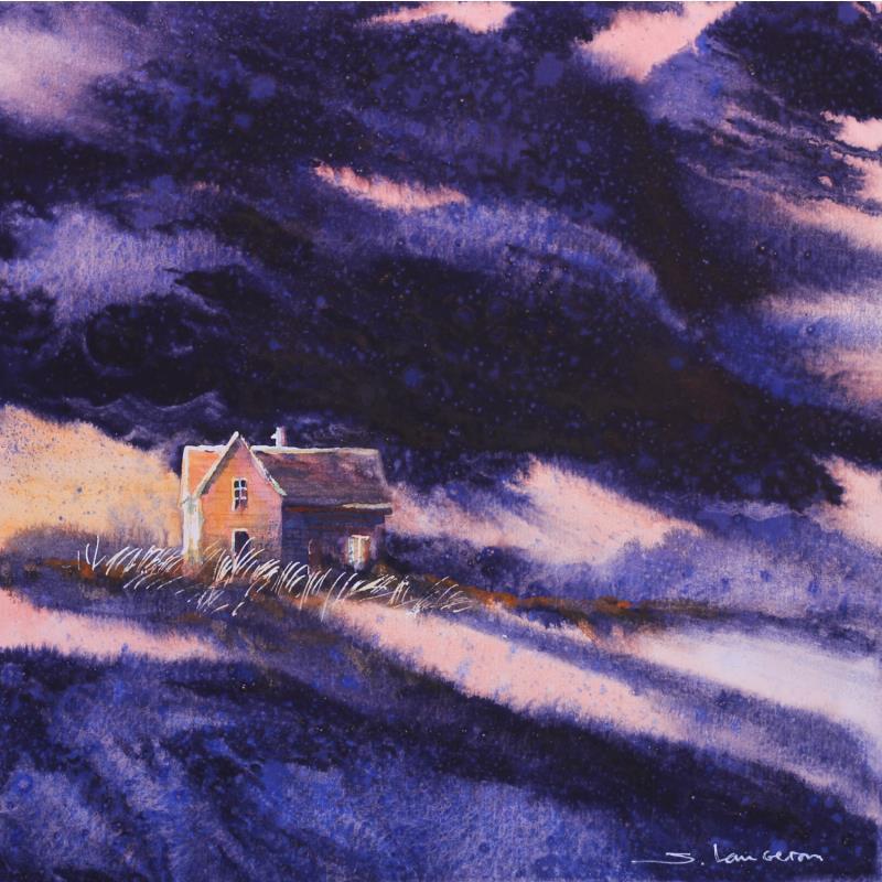 Painting Orage sur la maison en bois by Langeron Stéphane | Painting Subject matter Watercolor