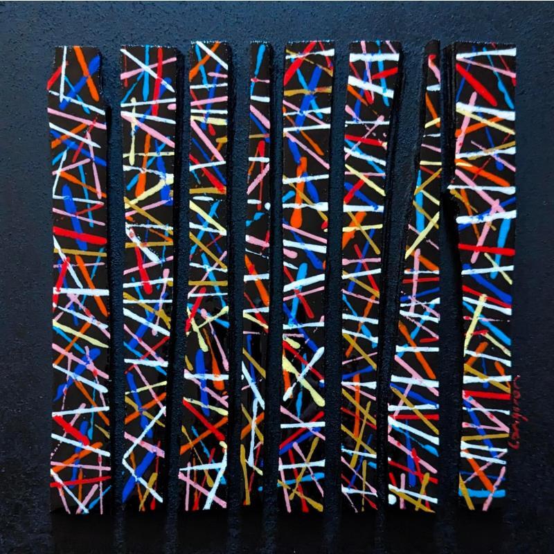 Painting BC8 impression croisée multicolor by Langeron Luc | Painting Abstract Acrylic, Resin, Wood