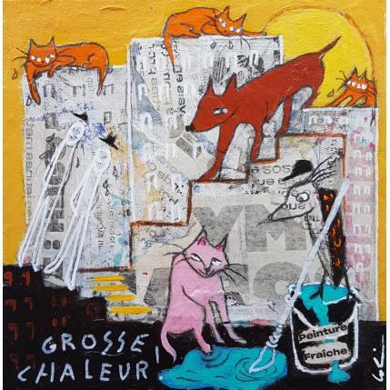 Peinture Grosse chaleur  par Colin Sylvie | Tableau Art Singulier Acrylique, Collage, Pastel animaux