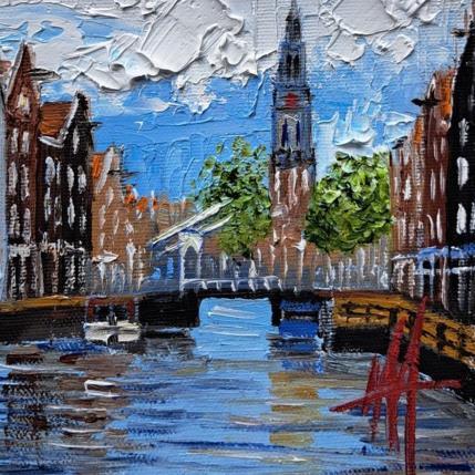 Peinture Groenburgwal,a great day to be in Amsterdam par De Jong Marcel | Tableau Figuratif Huile Paysages, Urbain