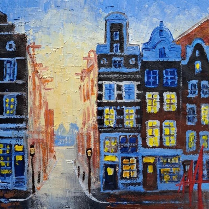 Painting Amsterdam street view by De Jong Marcel | Painting Figurative Oil Landscapes, Pop icons, Urban
