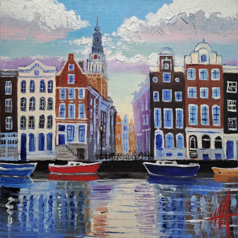 Gemälde Amsterdam,kloveniersburgwal. goiing easy von De Jong Marcel | Gemälde Figurativ Öl Landschaften, Urban