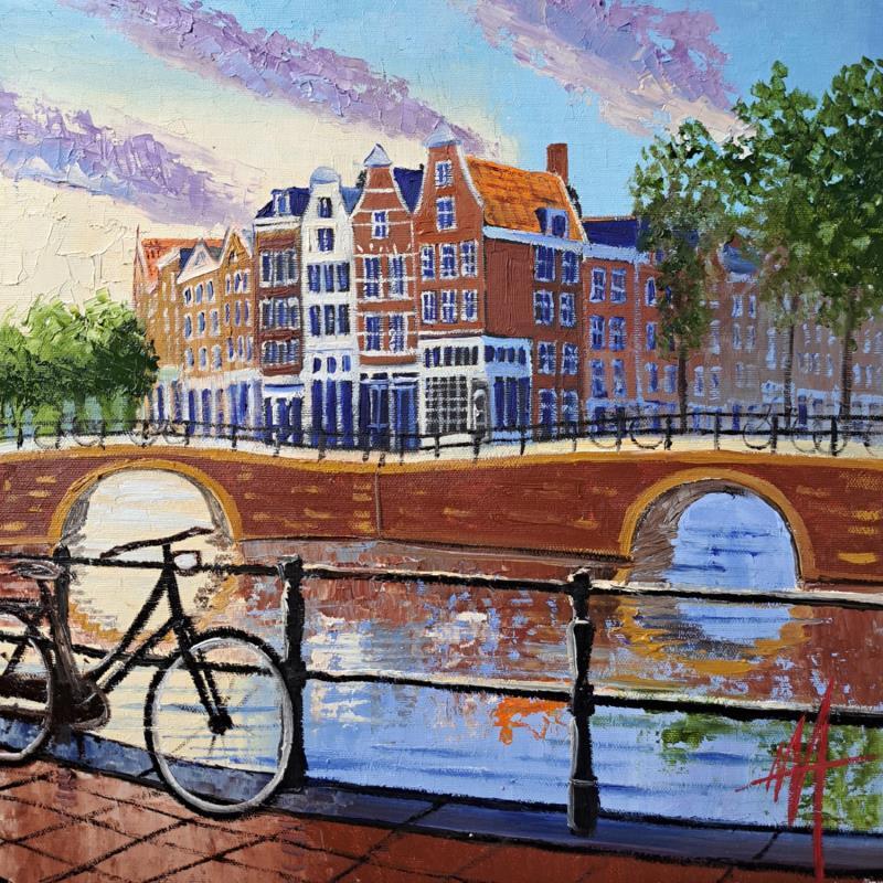 Painting Amsterdam, leidse gracht. Walking on sunshine by De Jong Marcel | Painting Figurative Oil Landscapes, Urban