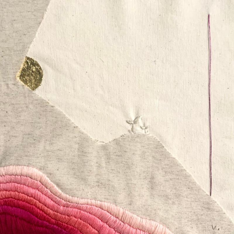Peinture Coucher de Soleil sur les dunes  par Vaea | Tableau Art Singulier Feuille d'or, Textile Minimaliste, Paysages