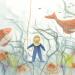 Peinture L'enfant, l'océan et les poissons par Marjoline Fleur | Tableau Figuratif Paysages Scènes de vie Animaux Aquarelle