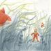 Peinture Le poisson rouge et le scaphandrier par Marjoline Fleur | Tableau Figuratif Scènes de vie Animaux Aquarelle