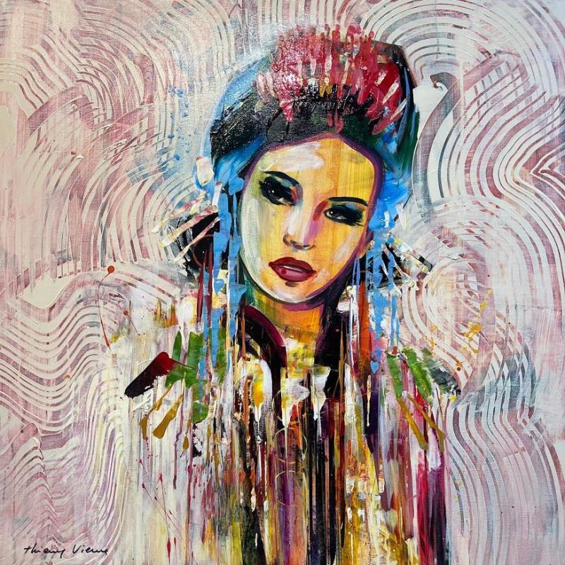 Painting Miss Redrock by Vieux Thierry | Painting Figurative Acrylic, Oil Portrait