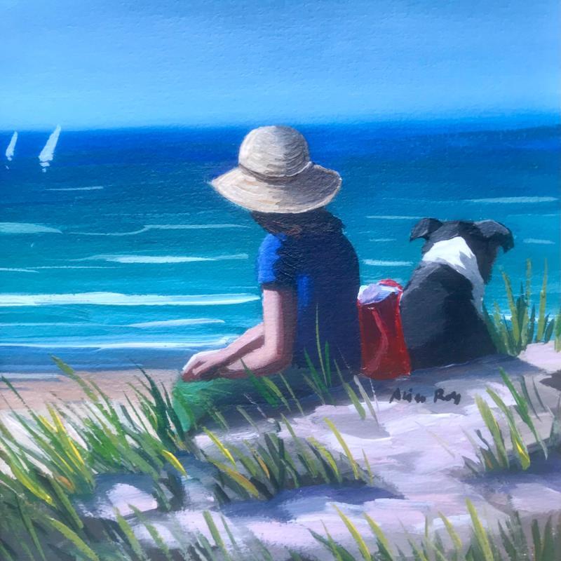Gemälde La femme et le chien von Alice Roy | Gemälde Figurativ Öl