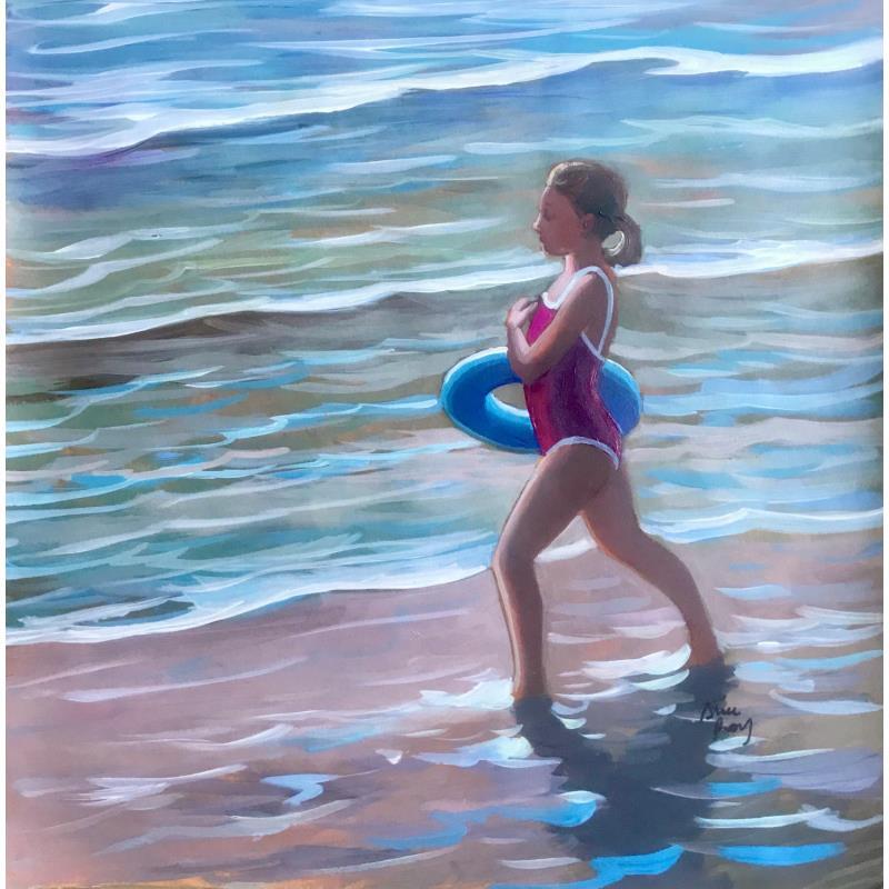 Peinture Fillette à la bouée bleue par Alice Roy | Tableau Figuratif Huile