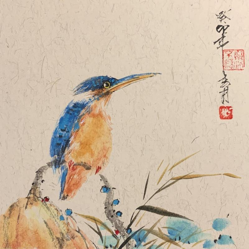 Peinture Kingfisher 02 par Yu Huan Huan | Tableau Figuratif Encre Animaux, Natures mortes