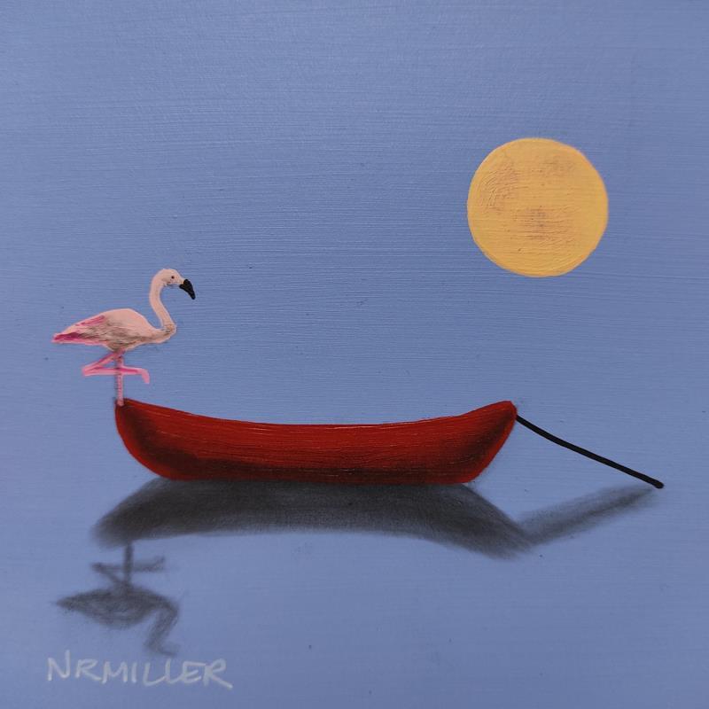Painting Flamingo Friends by Miller Natasha | Painting Figurative Landscapes Minimalist Acrylic