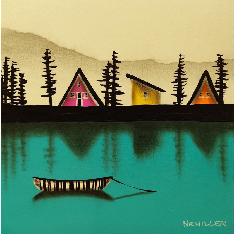Gemälde The Boat Barcode von Miller Natasha | Gemälde Figurativ Landschaften Minimalistisch Acryl