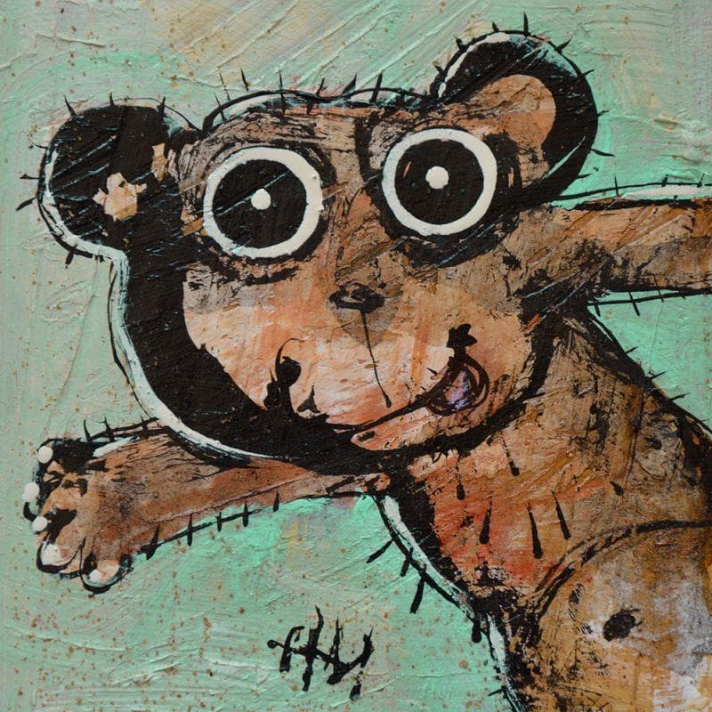 Peinture Le petit ours par Maury Hervé | Tableau Art naïf animaux