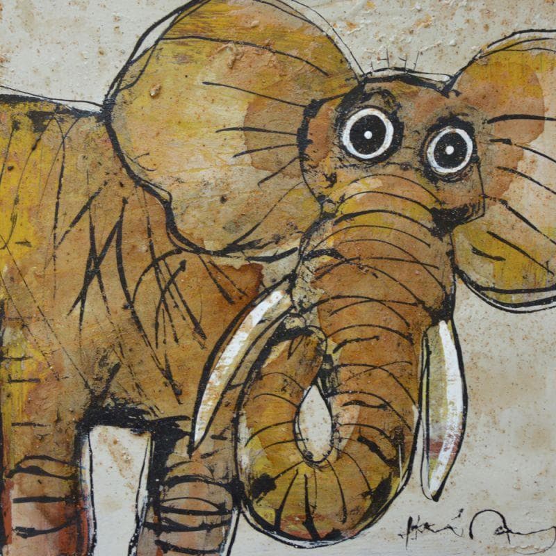 Painting L'éléphant by Maury Hervé | Painting Illustrative Mixed Animals