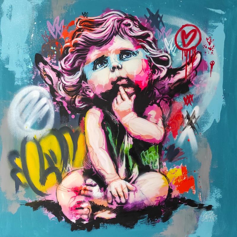 Gemälde L'ange Cupidon von Sufyr | Gemälde Street art Acryl, Graffiti Porträt