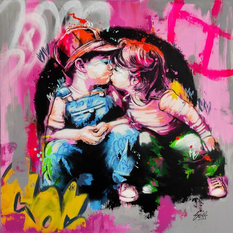 Gemälde Kiss me von Sufyr | Gemälde Street art Acryl, Graffiti Alltagsszenen