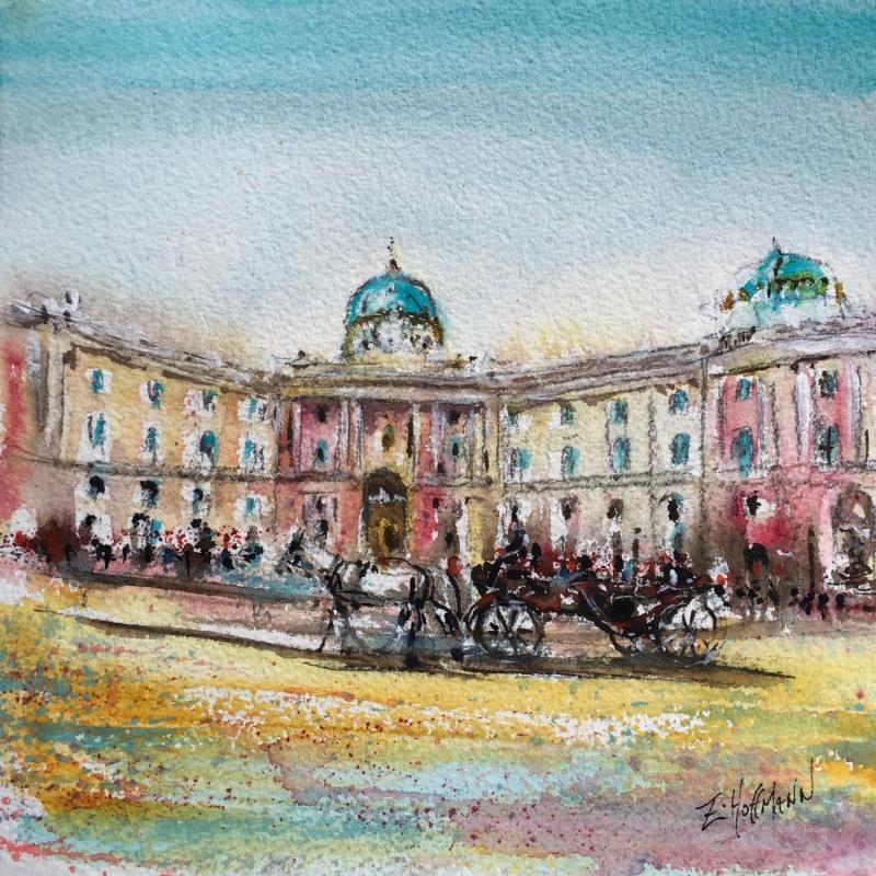 Peinture Vienne Calèche devant le Palais de Sissi Hofburg par Hoffmann Elisabeth | Tableau Figuratif Urbain Aquarelle