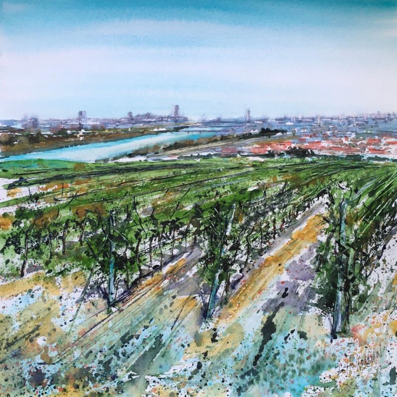 Gemälde Donau Wien von Hoffmann Elisabeth | Gemälde Figurativ Aquarell Landschaften