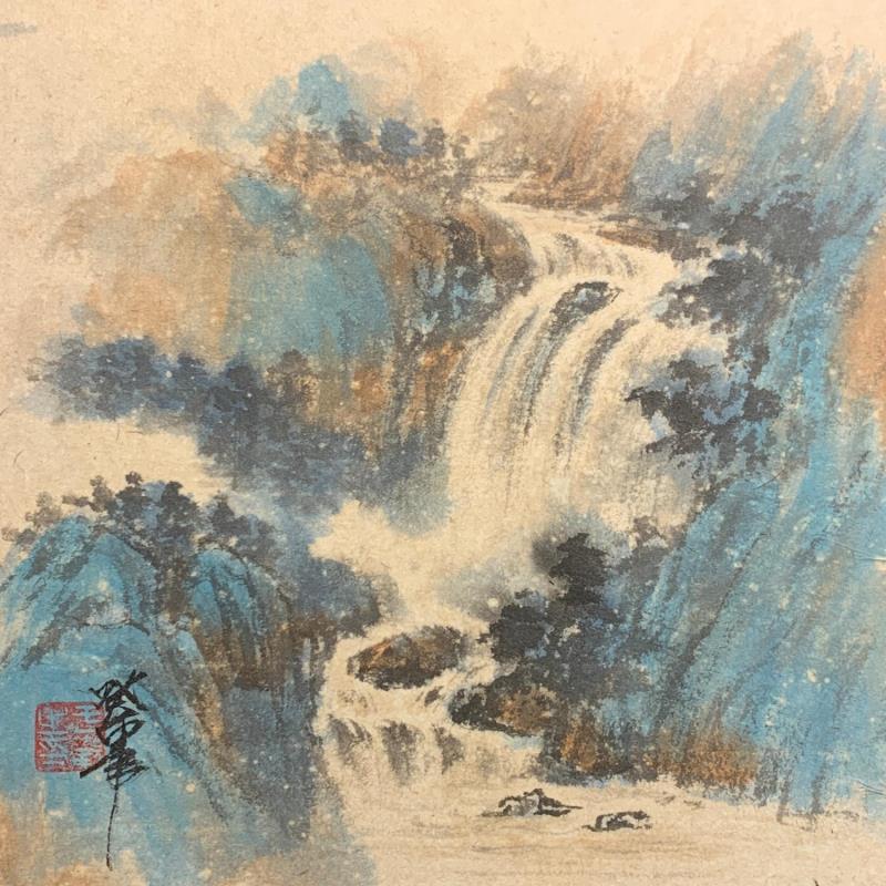 Painting Waterfall 2 by Yu Huan Huan | Painting Figurative Landscapes Ink