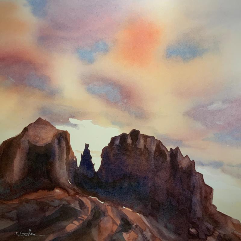 Painting SEDONA 109 by Seruch Capouillez Isabelle | Painting Figurative Landscapes Nature Life style Watercolor