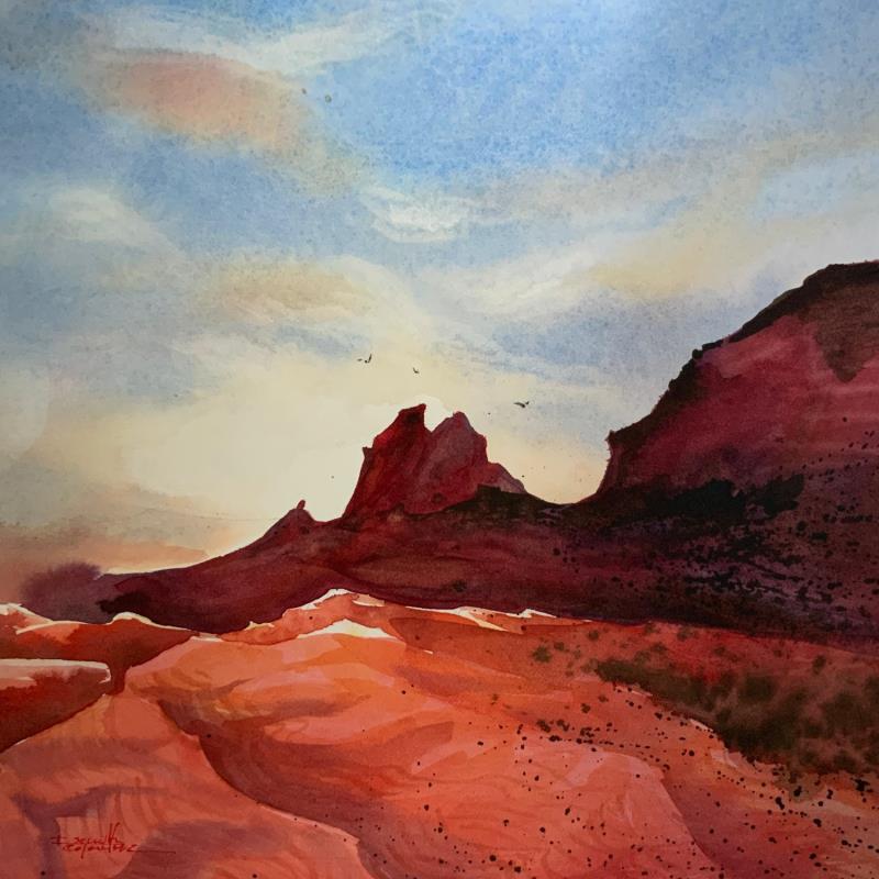 Painting SEDONA 110 by Seruch Capouillez Isabelle | Painting Figurative Landscapes Sport Nature Watercolor