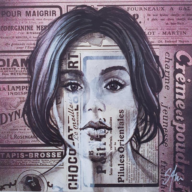 Gemälde La fille chocolat von S4m | Gemälde Street art Porträt Acryl Collage Pastell