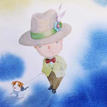 Peinture Boy and a little dog par Masukawa Masako | Tableau Illustration Aquarelle scènes de vie