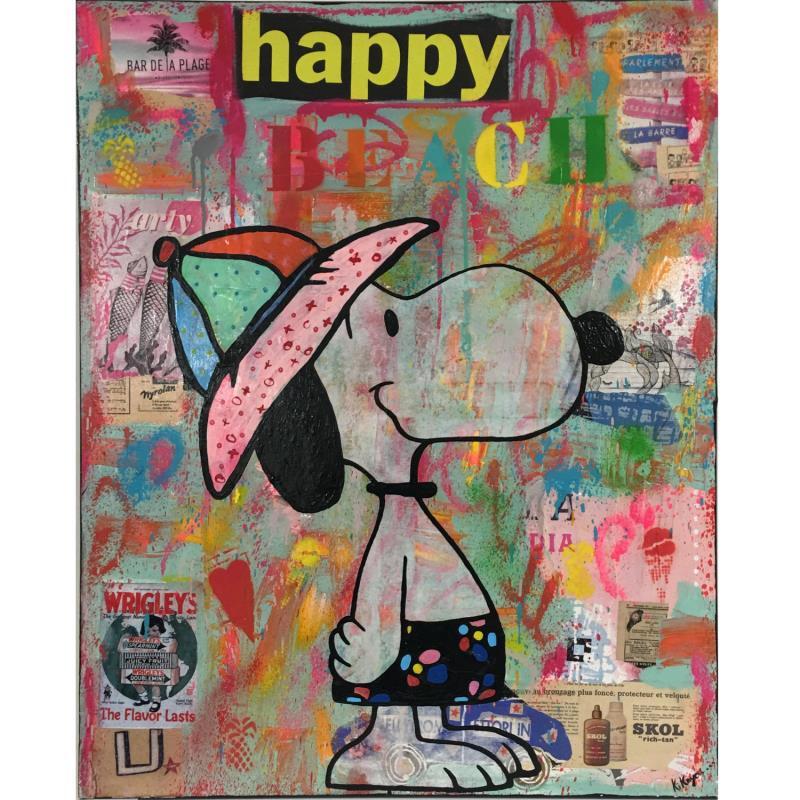 Peinture Snoopy beach par Kikayou | Tableau Pop-art Graffiti Icones Pop