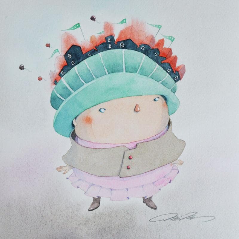 Painting City hat girl by Masukawa Masako | Painting Illustrative Watercolor Life style