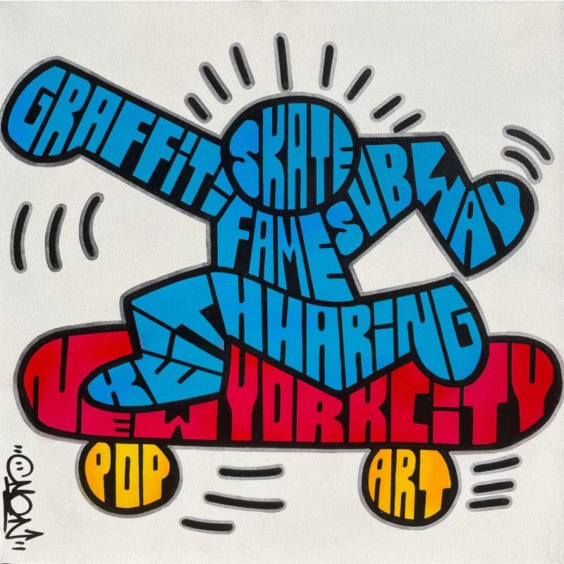 Peinture Keith Haring SK8 par Cmon | Tableau Street Art Icones Pop Graffiti