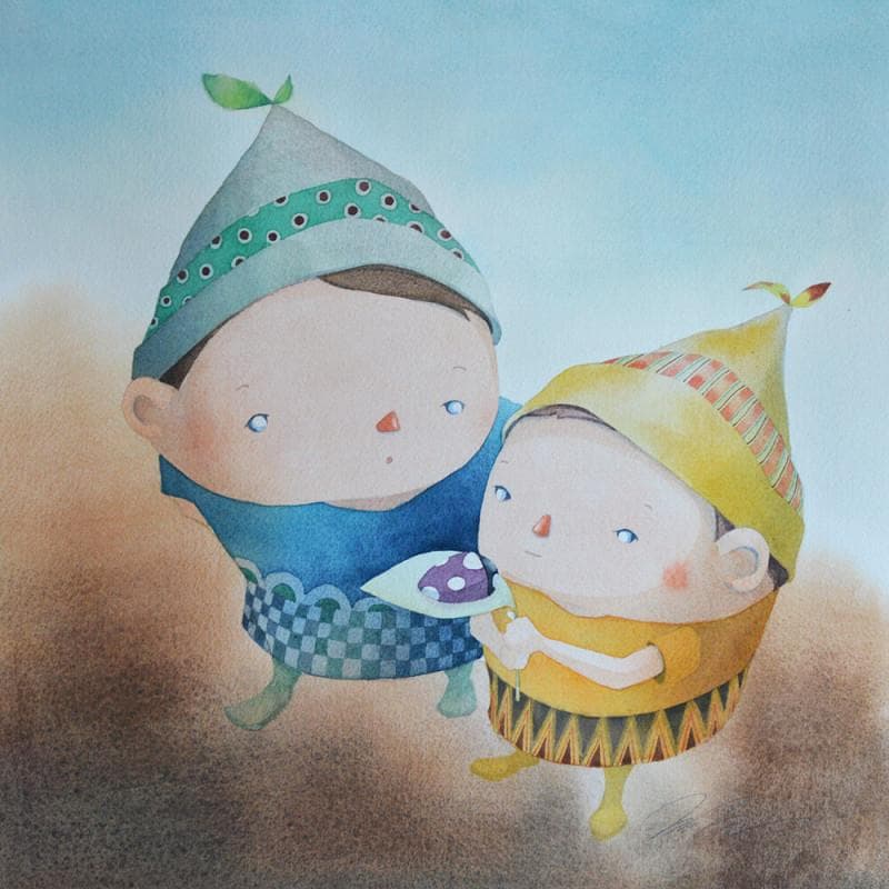Painting Twins by Masukawa Masako | Painting Naive art Life style Watercolor