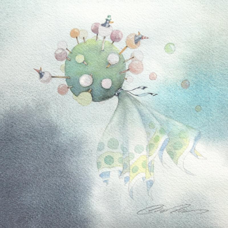 Peinture Flying charm par Masukawa Masako | Tableau Art naïf Scènes de vie Aquarelle