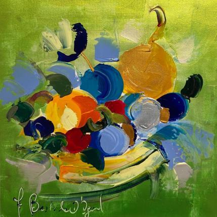 Painting Coupe de fruits verte by Bastide d´Izard Armelle | Painting Abstract Oil still-life