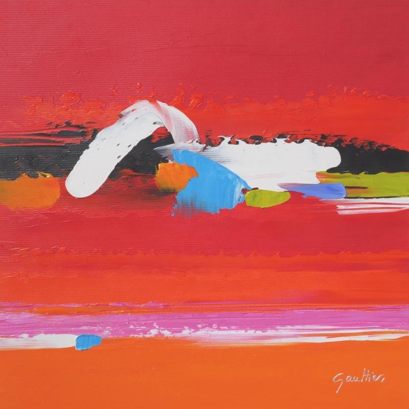 Peinture Soleil rouge par Gaultier Dominique | Tableau Abstrait Huile