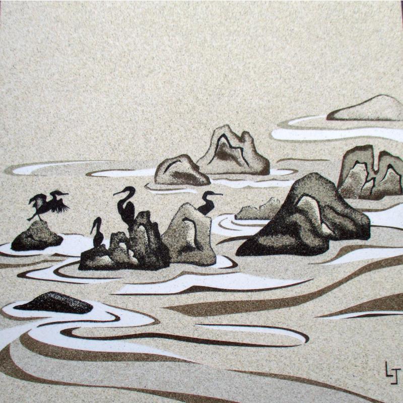 Peinture Les Cormorans par Jovys Laurence  | Tableau Matiérisme Paysages Animaux Sable