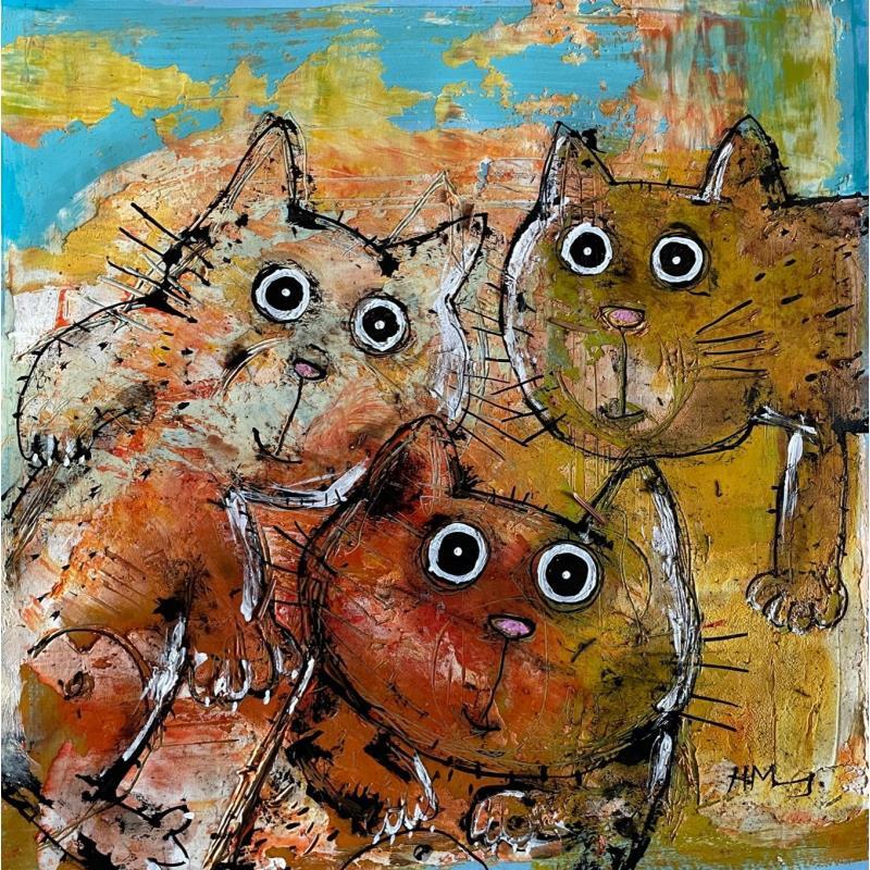 Peinture Kitty! Kitty! Kitty! par Maury Hervé | Tableau Art Singulier Animaux